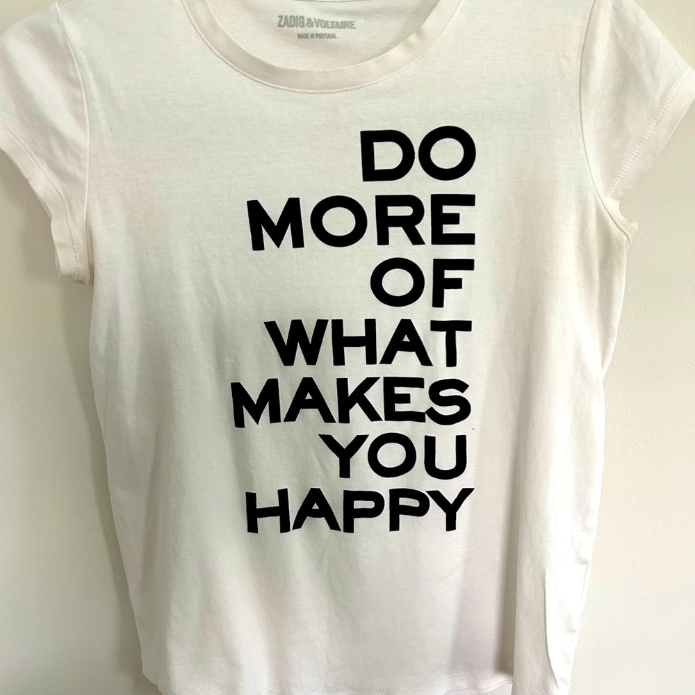Zadig & Voltaire skinny cap sleeve graphic tee in white with black lettering!